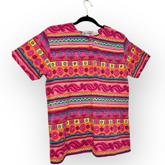 Vintage Bechamel Pink and Yellow Boxy Graphic Top Sz Medium - Picture 2 of 5
